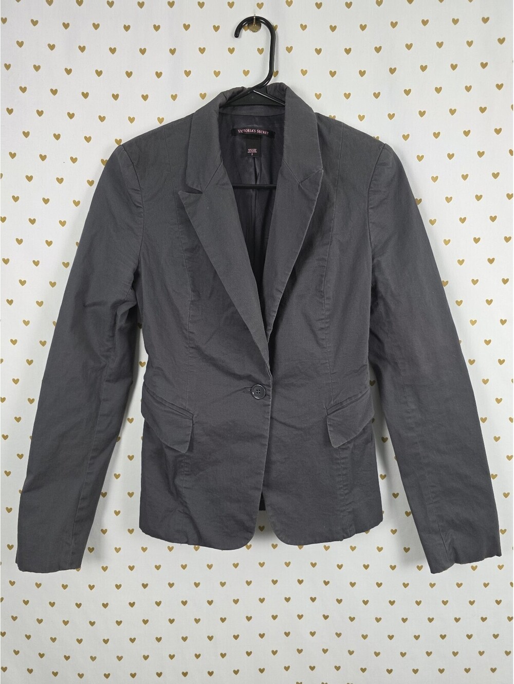 Victoria's Secret Blazer Size 2 Charcoal Gray Fitted One Button Jacket